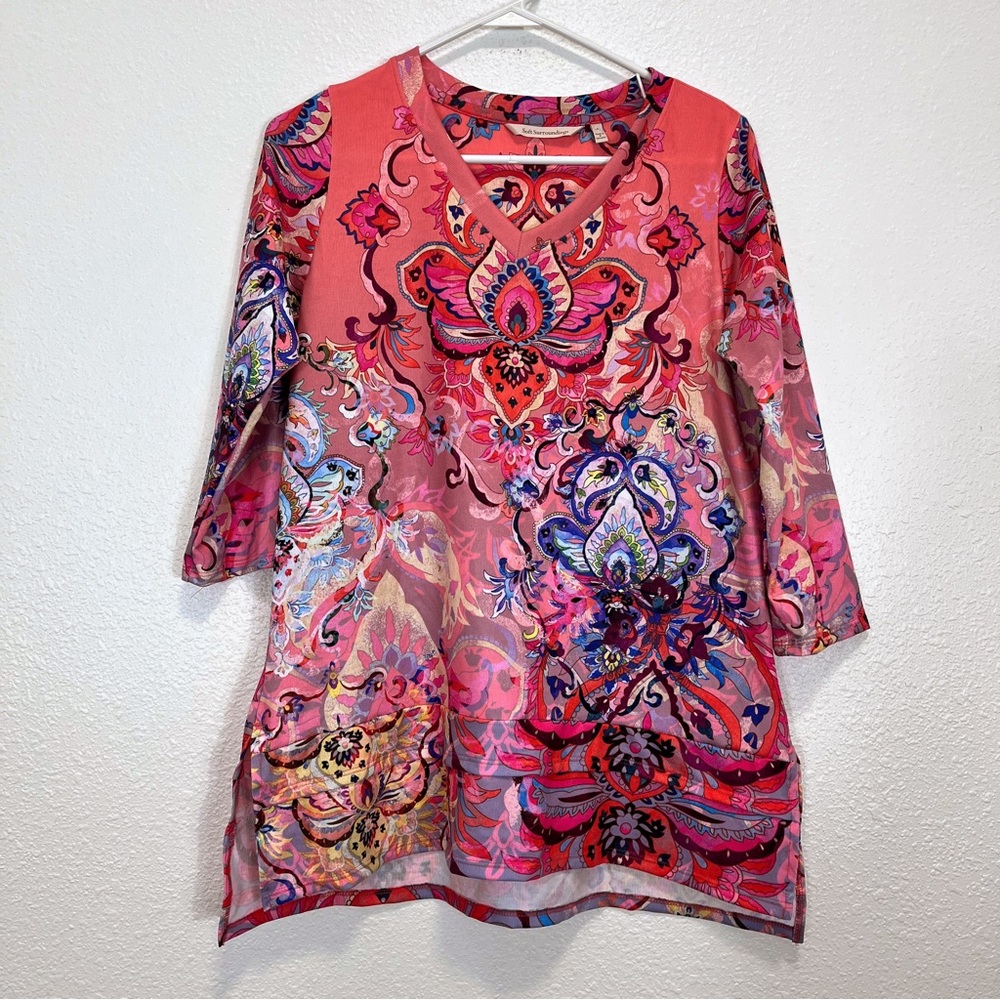 Soft Surrounding Knit Tunic Paisley Blouse Multicolor Size Small